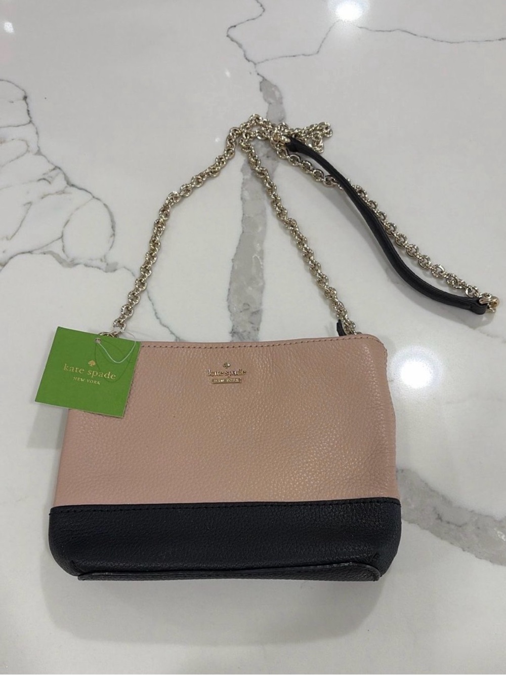 kate spade Beige and Black Pebbled Leather Chain Strap Crossbody